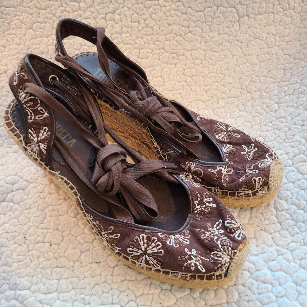 Tribeca embroidered lace-up espadrille wedges